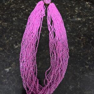 Vintage 18 Strand Pink Purple Glass Beaded Necklace